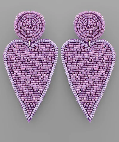 sparkly earrings for women-Violet Beaded Heart Earrings