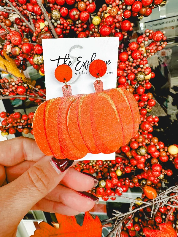 chic diamond earrings for women-Pumpkin Print Earrings