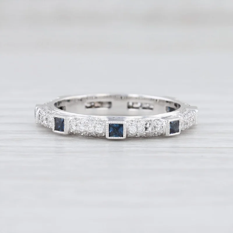 promise engagement rings for women-New Beverley K Diamond Sapphire Eternity Ring 18k White Gold Stackable Band 6.5