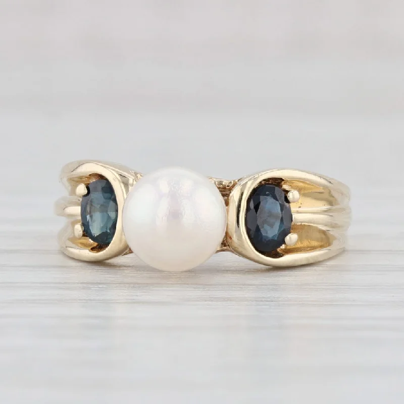 custom rose gold engagement rings for women-Cultured Pearl 0.50ctw Blue Sapphire Ring 14k Yellow Gold Size 6