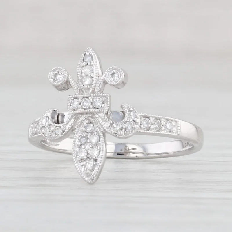 elegant diamond engagement rings for women-0.14ctw Diamond Fleur De Lis Ring 14k White Gold Size 5.25