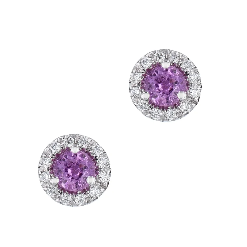 gold stud earrings for women-Pink Sapphire Pave Diamond Stud Earrings