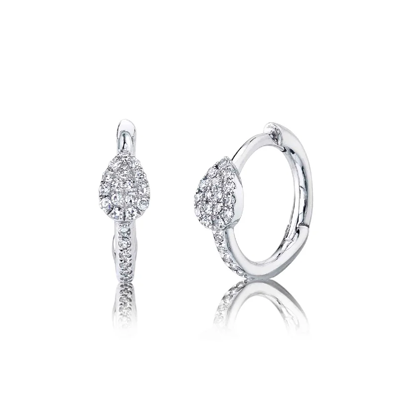 colorful stud earrings for women-White Gold Pave Pear Shape Diamond Huggie Earrings