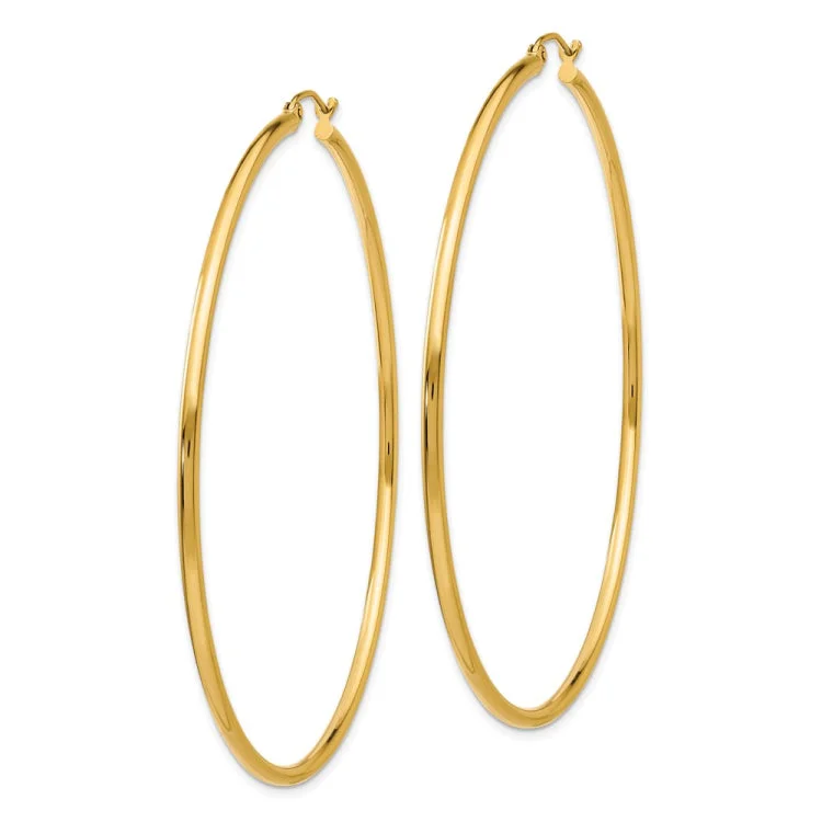 infinity earrings for women-14k Polished 2x65mm Lightweight Tube Hoop Earrings