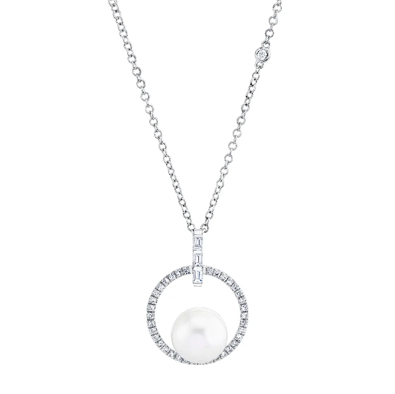 gemstone choker necklaces for women-PEARL & DIAMOND ORB PENDANT