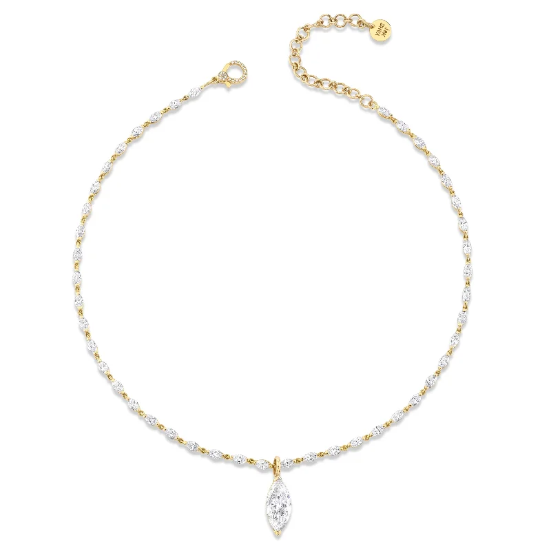 trendy necklaces for women-DIAMOND MARQUISE DROP STATION NECKLACE