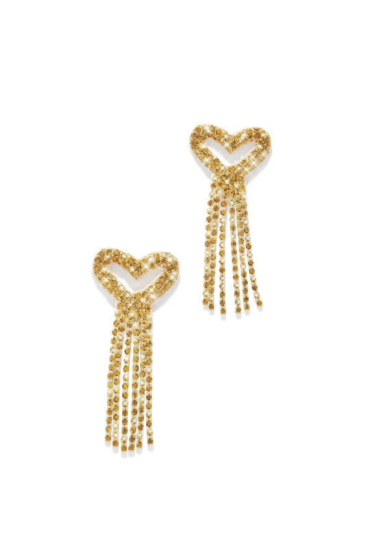 diamond drop earrings for women-Mi Amore Embellished Dangle Earring - Gold