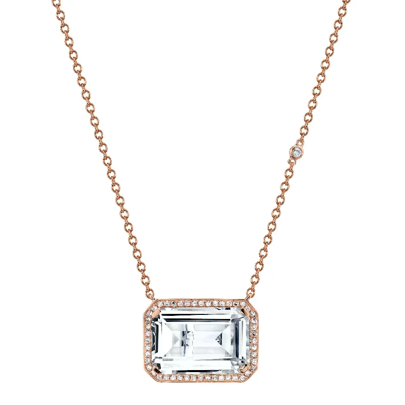 love necklaces for women-READY TO SHIP WHITE TOPAZ PORTRAIT PENDANT NECKLACE