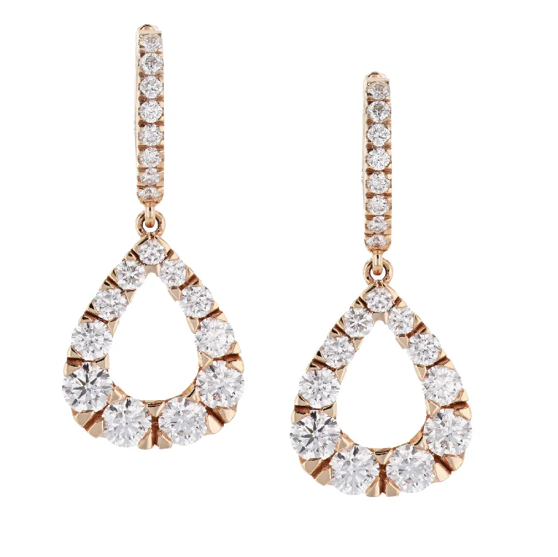 cute earrings for women-Pave Diamond Rose Gold Hoop Drop Earrings