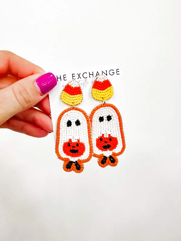 stylish hoop earrings for women-Candy Corn Ghost Earrings