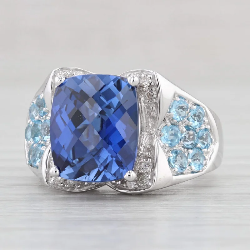 modern engagement rings for women-9.82ctw Lab Created Sapphire Diamond Topaz Ring 18k White Gold Size 8 Cocktail