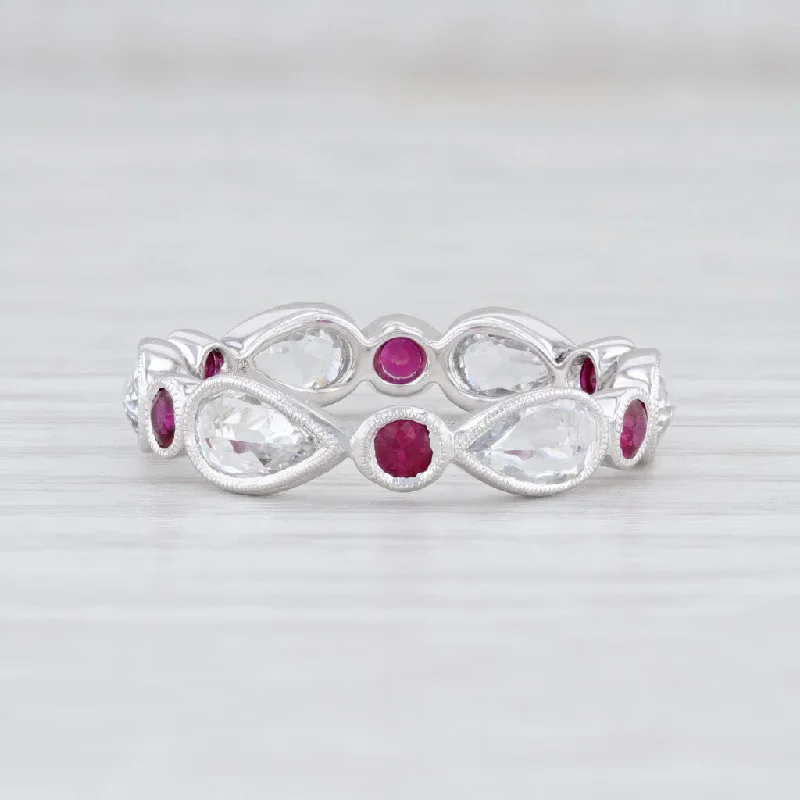 timeless engagement rings for women-New Beverley K Red Ruby White Sapphire Stackable Ring 14k Gold Eternity Band 6.5