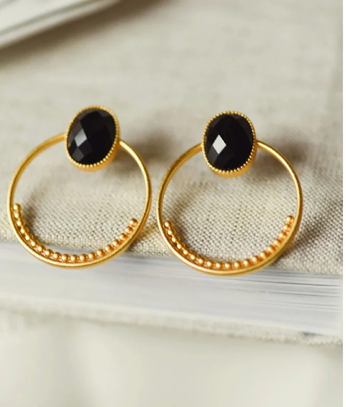 luxury diamond earrings for women-Tatum James- Melissa Forward Facing Hoop- Black