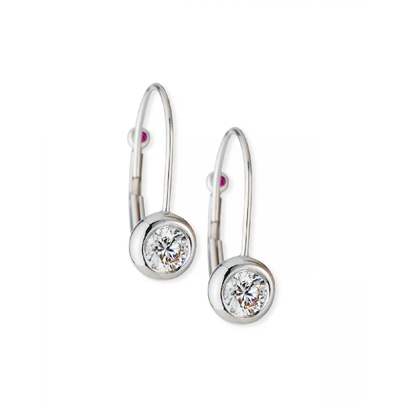 personalized stud earrings for women-18kt White Gold Tiny Treasures Diamond Bezel Euro Drop Earrings