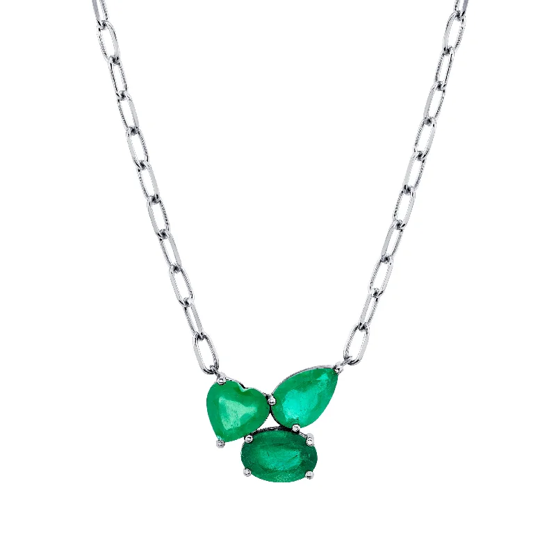 geometric necklaces for women-EMERALD OMBRE TRIPLE GEM PENDANT