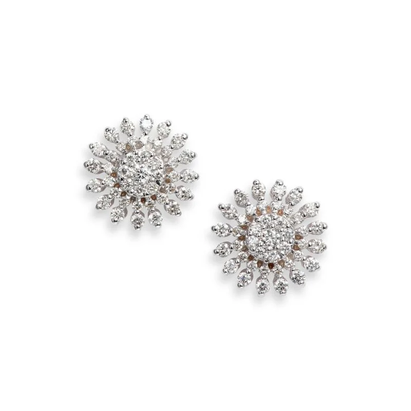 diamond earrings for women-18kt White Gold Diamond Small Sunburst Stud Earrings