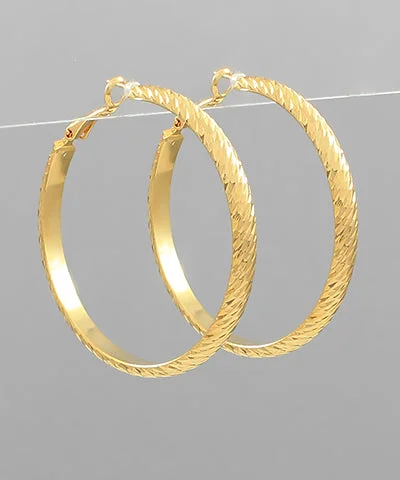 fancy earrings for women-14K GD Textured Metal Hoops