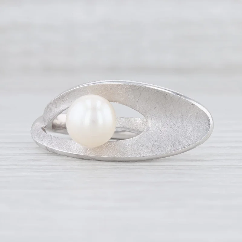 handmade engagement rings for women-New Bastian Inverun Cleverly Positioned Pearl Ring Sterling Silver 12876 56 7.5