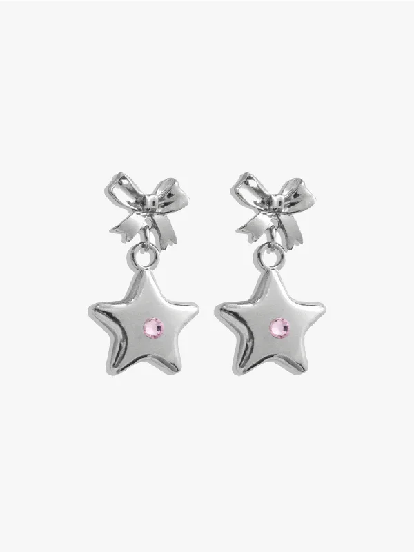 colorful stud earrings for women-Bellatrix Pink Star Earrings - Silver