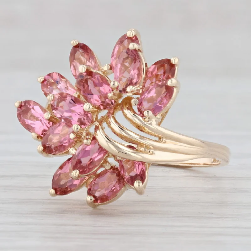 engagement rings with vintage settings for women-3.90ctw Pink Tourmaline Flower Cluster Ring 14k Yellow Gold Size 9.25 Glatter