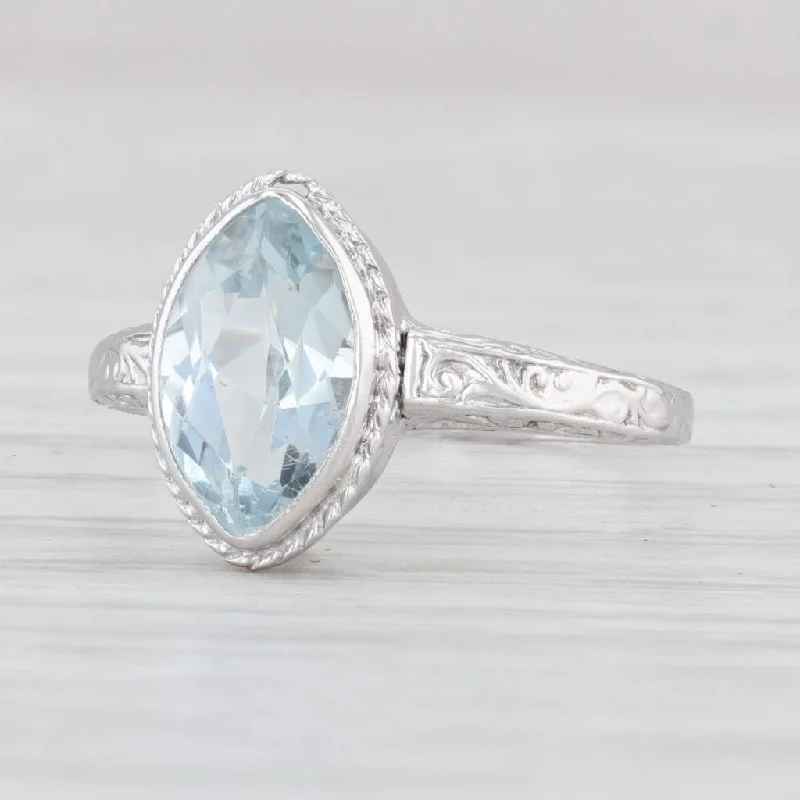 custom diamond engagement rings for women-1.30ct Aquamarine Ring 14k White Gold Marquise Solitaire Size 5.25