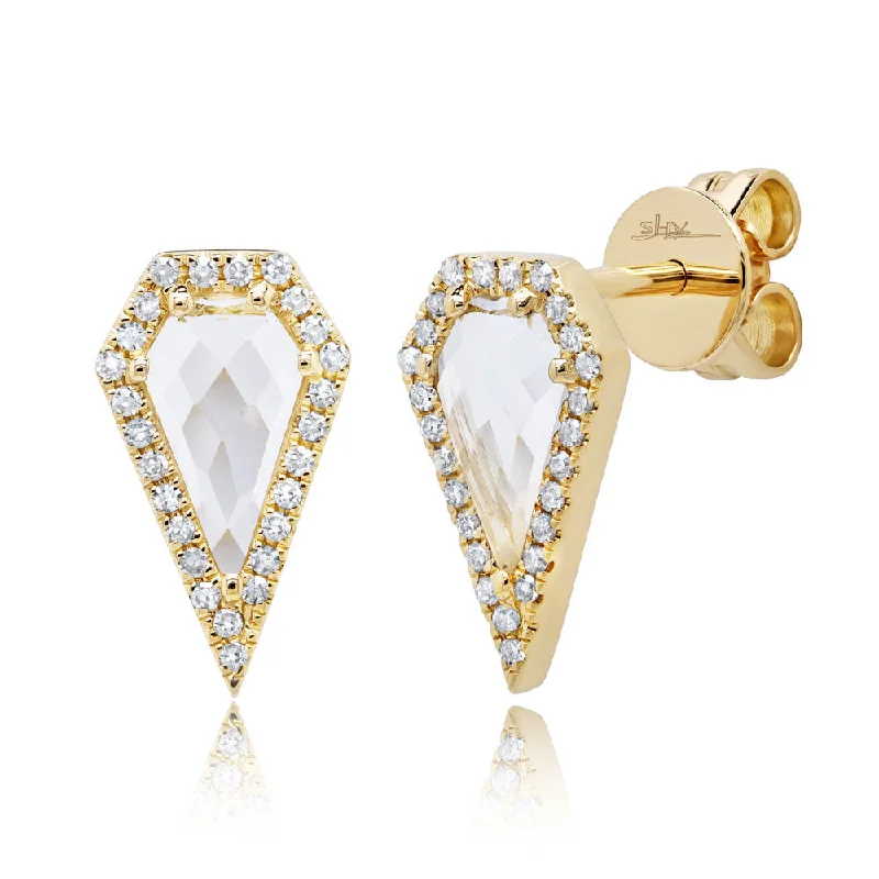 colorful gemstone earrings for women-Yellow Gold White Topaz Diamond Pave Stud Earrings