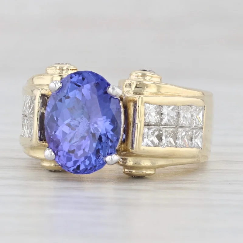 engagement rings with unique settings for women-5.64ctw Oval Tanzanite Diamond Cocktail Ring 18k Yellow Gold Size 5.25