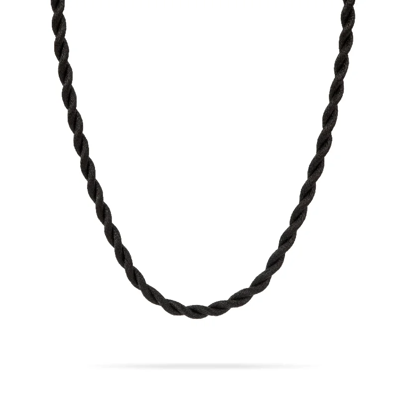 fashion necklaces for women-Chunky Twisted Black Satin Cord Necklace