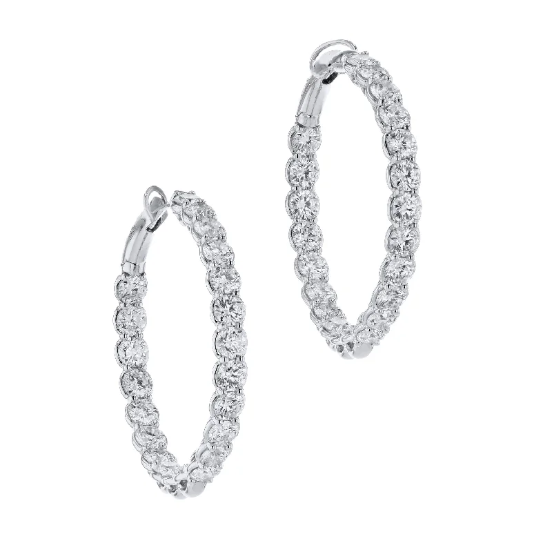 sparkling stud earrings for women-White Gold Diamond Bezel Hoop Earrings