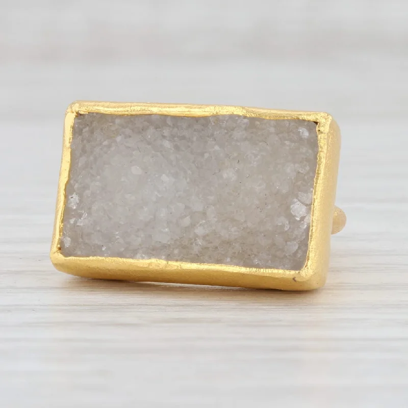 modern engagement rings for women-New Nina Nguyen White Druzy Quartz Ring Sterling Silver 22k Gold Vermeil Size 6