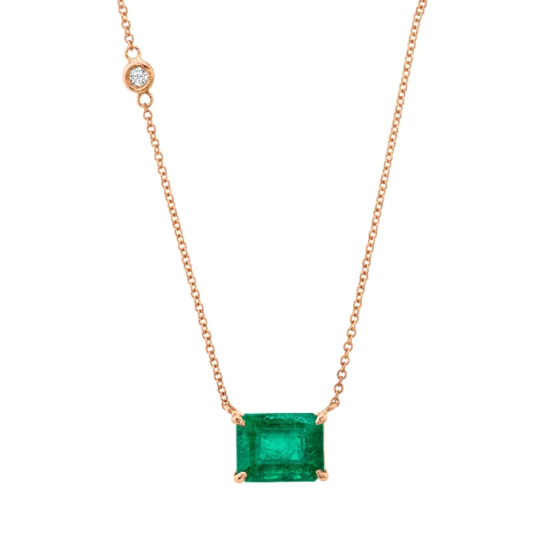 engraved necklaces for women-EMERALD SOLITAIRE MEDIUM PENDANT NECKLACE