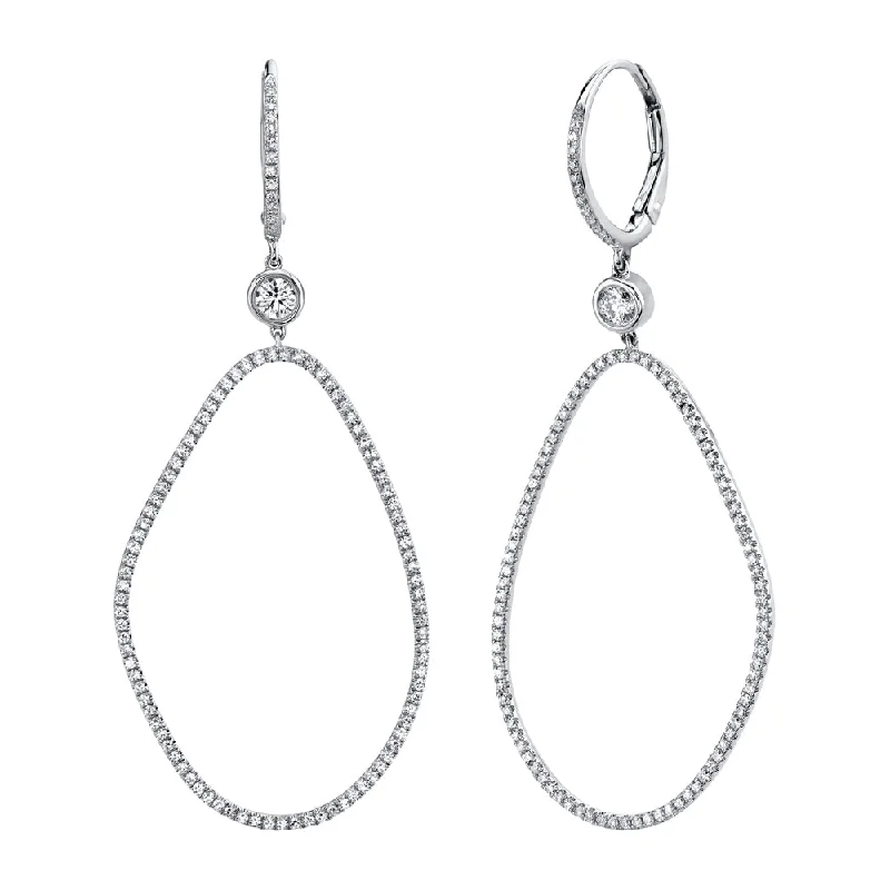 sterling silver drop earrings for women-White Gold Pave Diamond Drop Earrings