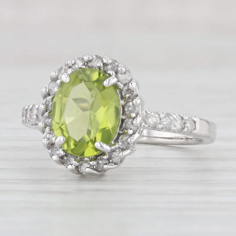 princess cut engagement rings for women-2.35ctw Oval Peridot Diamond Halo Ring 14k White Gold Size 6.5 August Birthstone