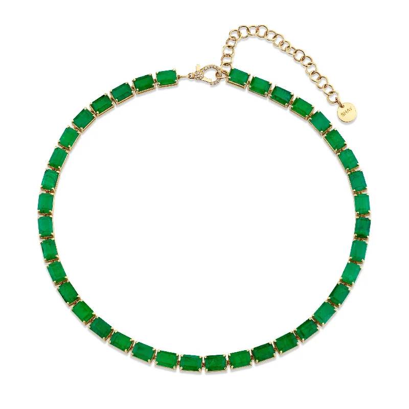 sterling silver pendant necklaces for women-JUMBO EMERALD EAST WEST TENNIS NECKLACE