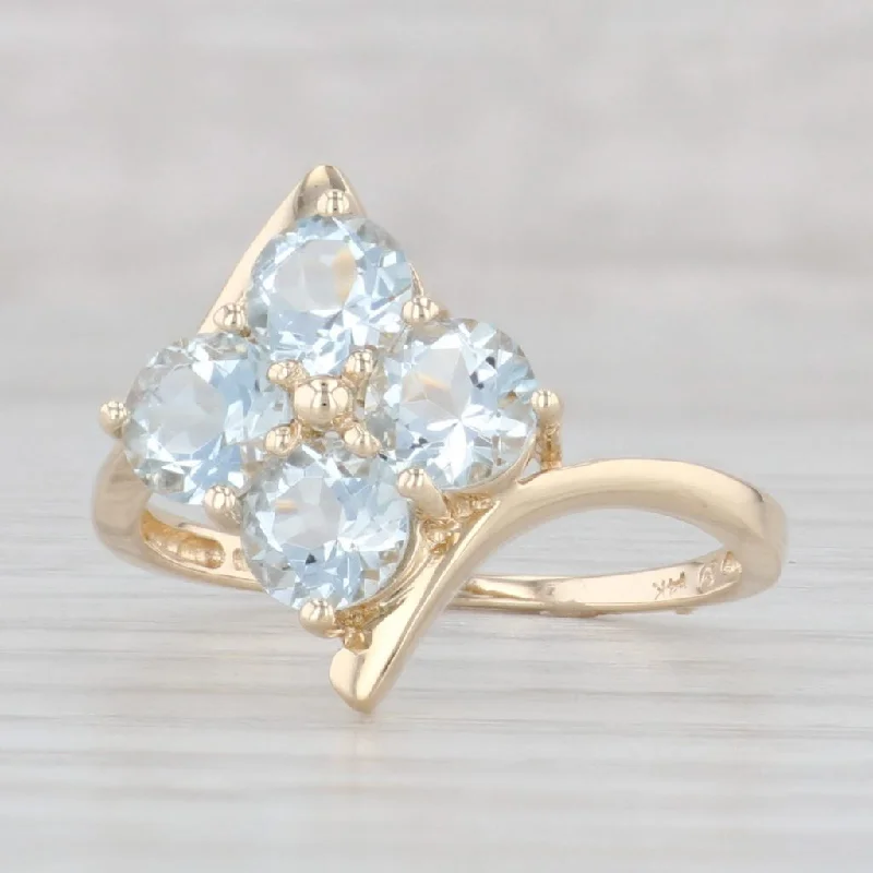 engagement rings with diamond halos for women-1.74ctw Aquamarine Cluster Ring 14k Yellow Gold Size 8 March Birthstone