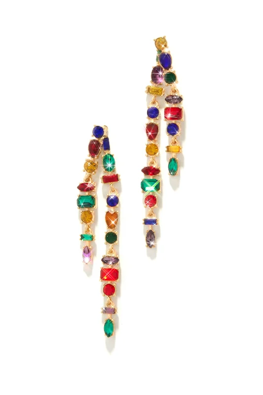 chic earrings for women-Vico Embellished Dangle Earring - Gold Multi