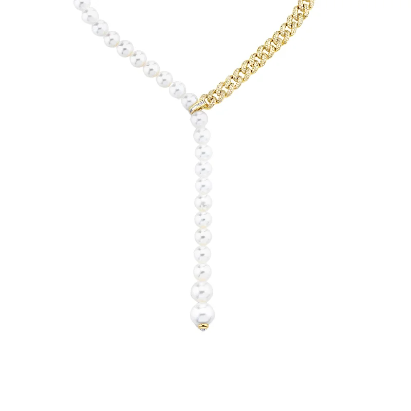 diamond drop necklaces for women-PEARL & DIAMOND SPLIT Y NECKLACE