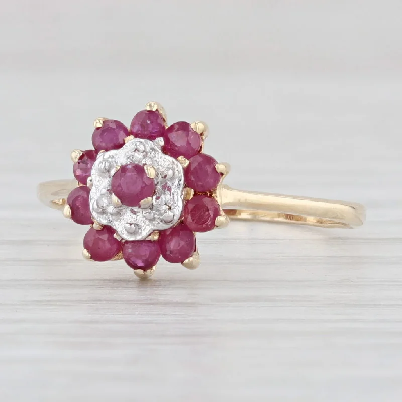 engagement rings for women with hidden diamonds-0.45ctw Ruby Diamond Tiered Flower Ring 10k Yellow Gold July Birthstone Size 6.5