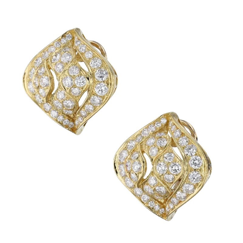 unique drop earrings for women-Yellow Gold and Diamond Pave Estate Earrings