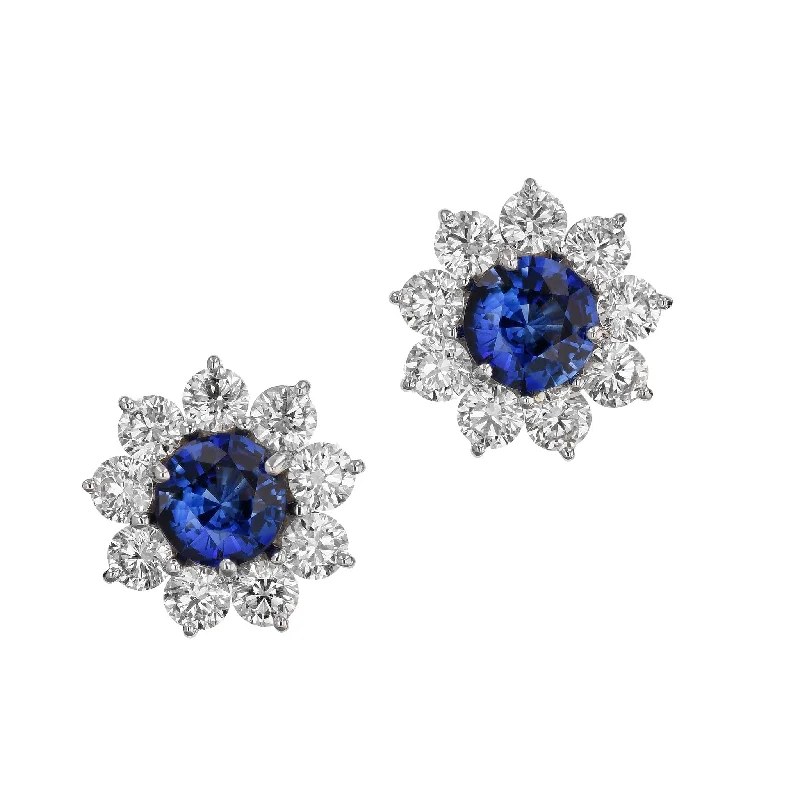 colorful gemstone earrings for women-Fine Blue Sapphire and Diamond Stud Earrings