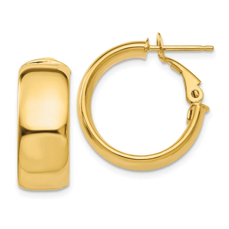 modern earrings for women-14k 7.75mm Small Omega Back Hoop Earrings