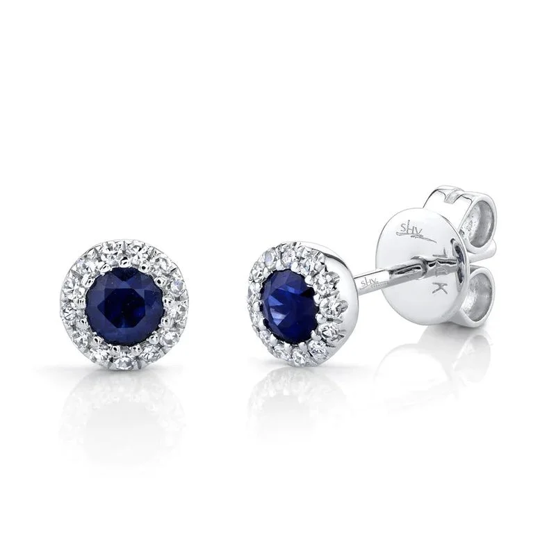 topaz earrings for women-0.08ct Diamond & 0.28ct Blue Sapphire Stud Earring