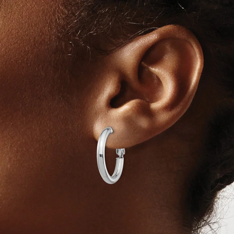 long dangly earrings for women-14k White Gold 3x15mm Polished Round Omega Back Hoop Earrings