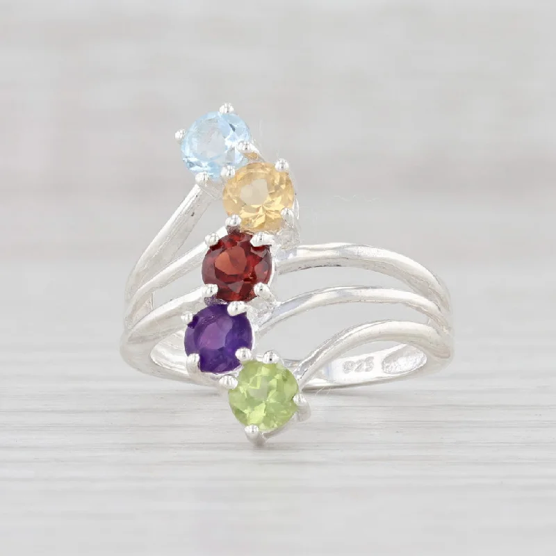 vintage-inspired engagement rings for women-Gemstone Journey Ring Sterling silver Sz 5 Topaz Citrine Garnet Amethyst Peridot