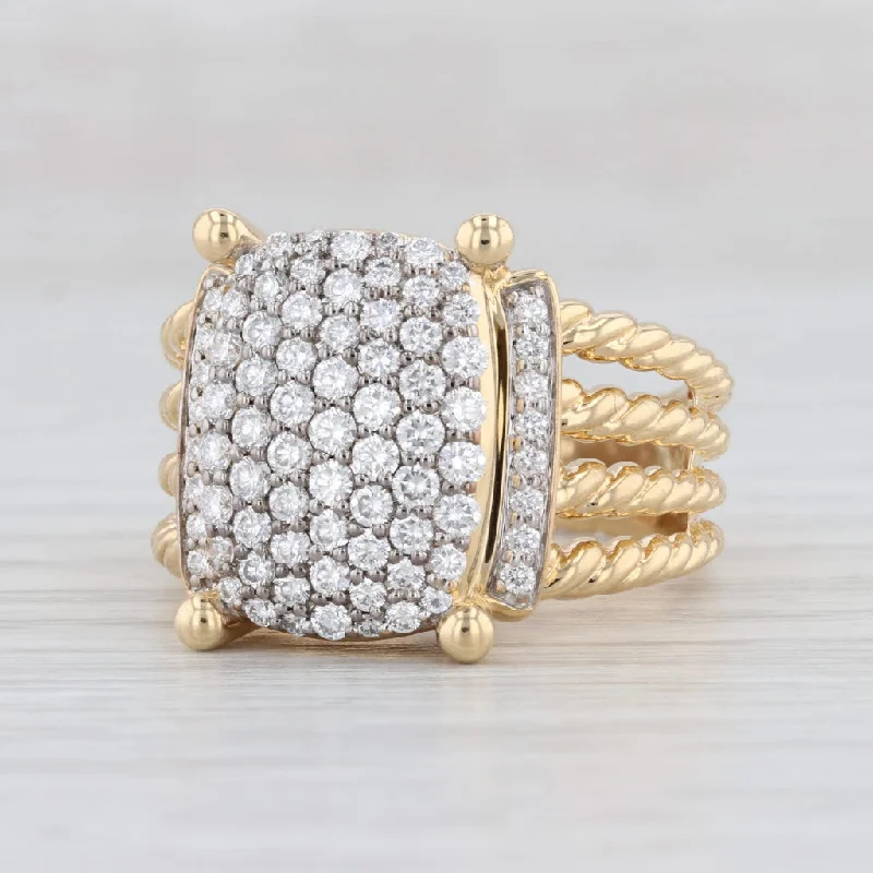 silver engagement rings for women-David Yurman Wheaton Ring with Pouch 1.13ctw Diamond Cluster 18k Yellow Gold