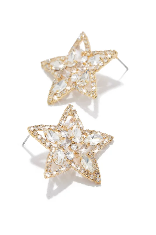 unique drop earrings for women-Rockstar Embellished Star Stud Earrings - Gold