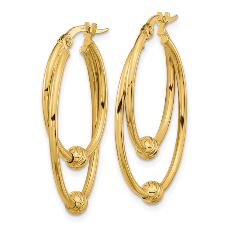 tassel earrings for women-14k Gold Polished Diamond Cut Hoop Earrings