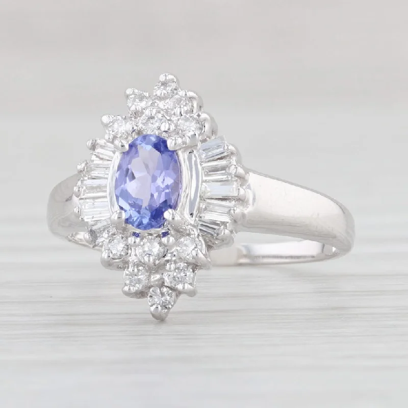 matching engagement rings for women-0.46ctw Oval Tanzanite Diamond Halo Ring 14k White Gold Size 6.75