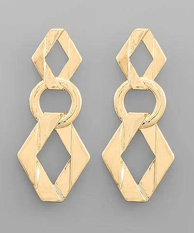 small hoop earrings for women-Rhombus Chain Drop Earrings