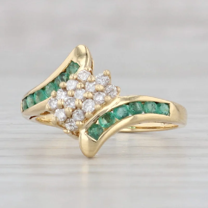 platinum engagement rings for women-Town & Country 0.51ctw Diamond Cluster Emerald Bypass Ring 18k Gold Size 6.25